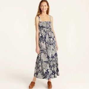 J. Crew Gathered Tank Midi Dress in Ratti® Seashell Navy Print, Size 10